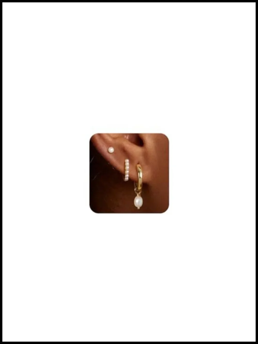 3 Pair Gold Plated Hoop Earrings Set for Women CZ Heart Pearl Rhombus Bow Star